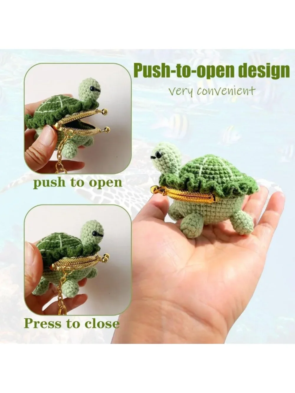 Handmade Crochet Turtle Mini Coin Purse & Keychain - USB Flash Drive Organizer